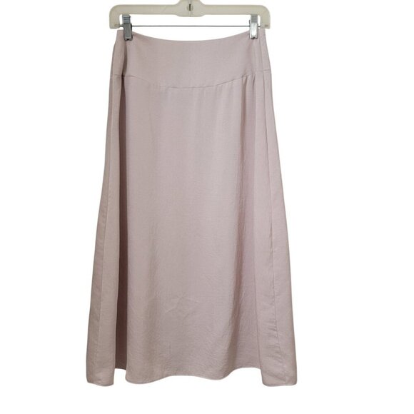 Express Size 4 Bone Colored High Waisted Satin Front Slit Midi Slip Skirt - Picture 4 of 16